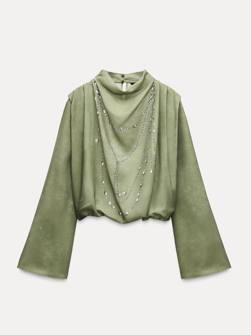 Zara Olive-Gold Shimmery V-Notch Blouse